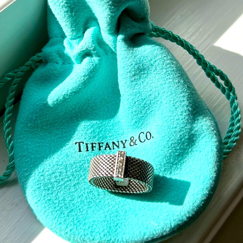 Tiffany’s Ring - retired - Sommerset Mesh Weave with 4 Diamonds size 6